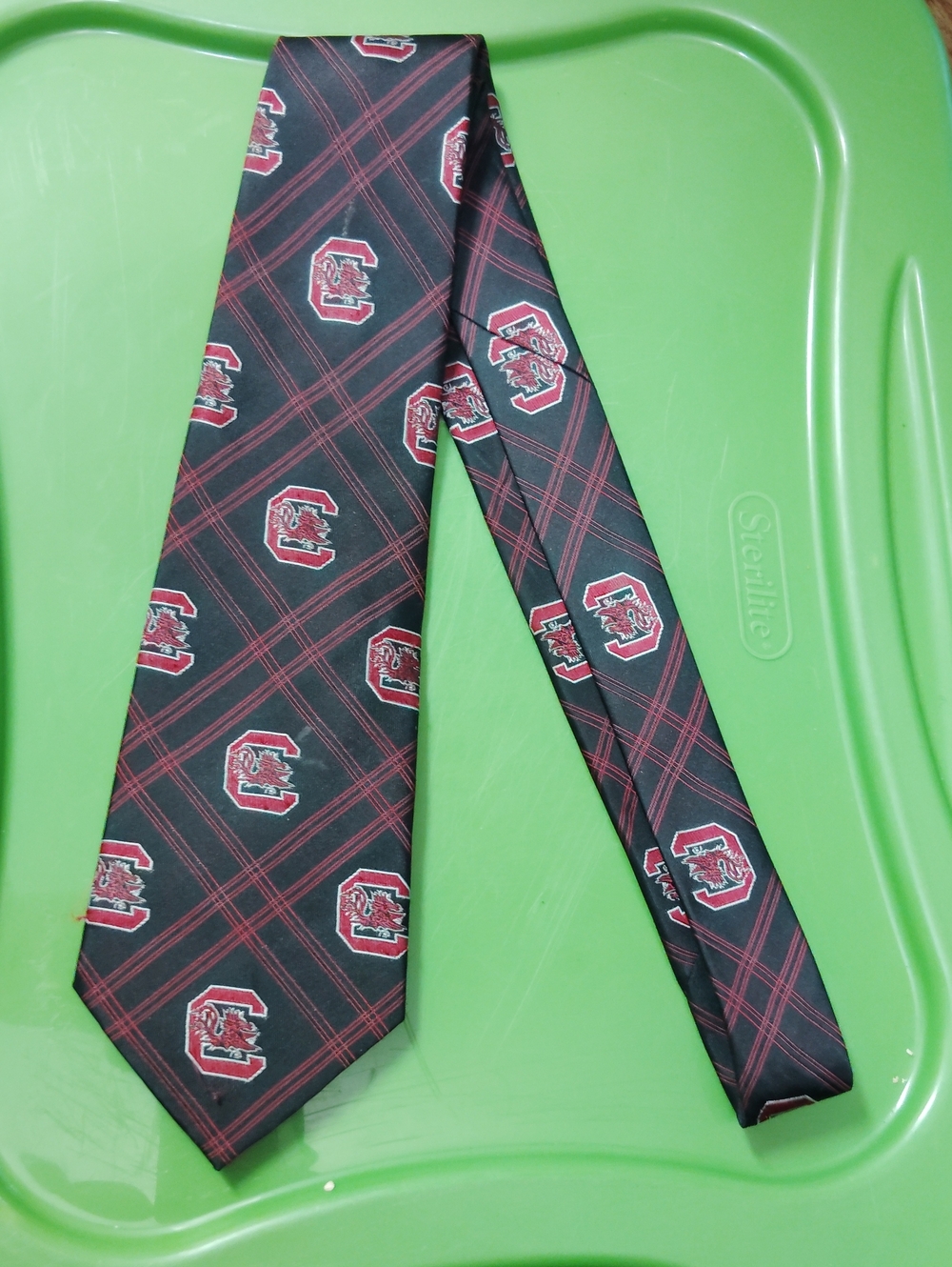 Black and Garnet Plaid Men's Tie with University Logo